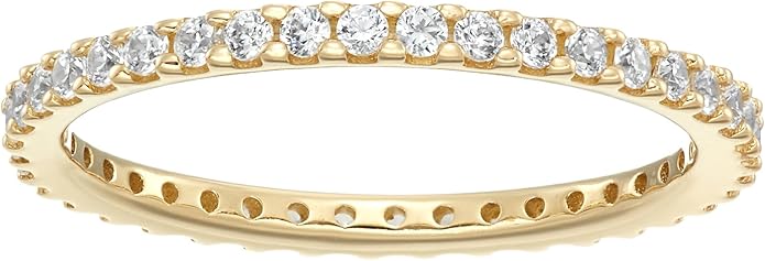 Amazon Essentials Platinum or Gold Plated Sterling Silver All-Around Band Ring set with Round Infinite Elements Cubic Zirconia