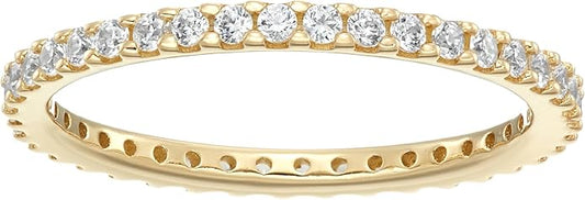 Amazon Essentials Platinum or Gold Plated Sterling Silver All-Around Band Ring set with Round Infinite Elements Cubic Zirconia
