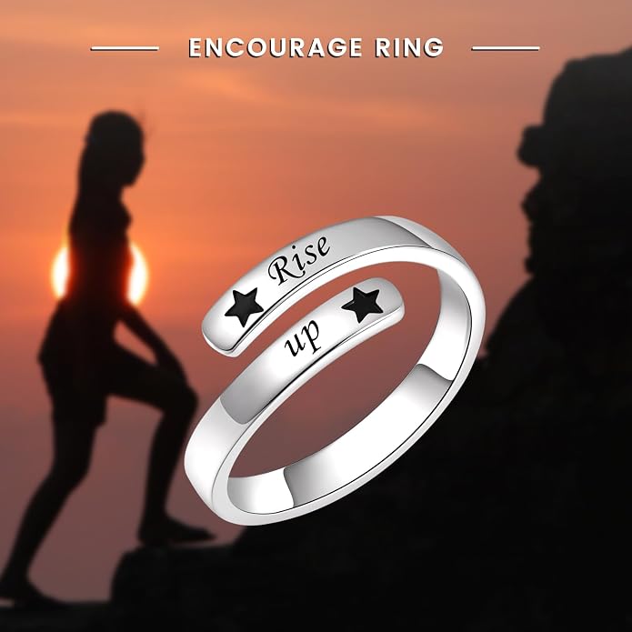 BEILIN 925 Sterling Silver Inspirational Jewelry Rings Adjustable Ring Personality Encouragement Gift for Teens Women