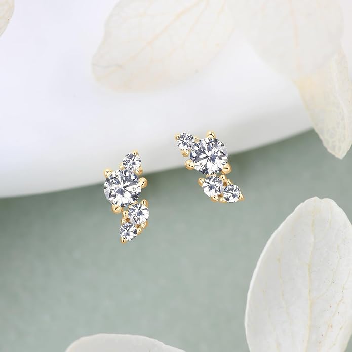 Moissanite Cartilage Earrings, 925 Sterling Silver Tiny Studs, Dainty Stylish Fashion Jewelry for Women Teen Mom, Hypoallergenic for Sensitive Ears, Gift Box Included