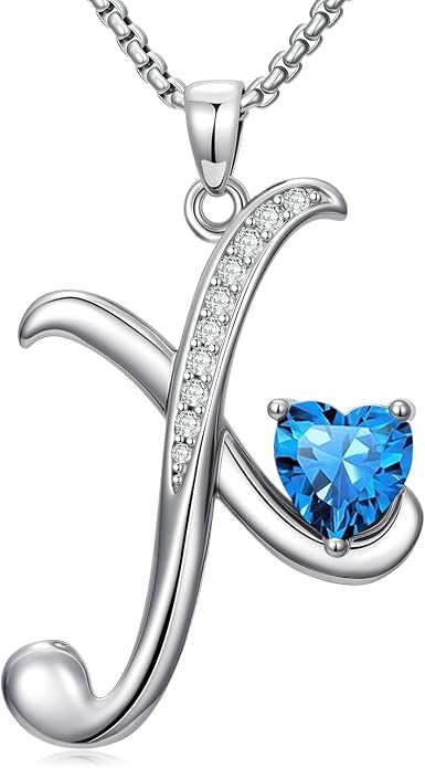 Birthday Gifts for Women Alphabet A to Z Initial Birthstone Pendant Necklaces for Women - 18k White Gold Plated Personalized Name Jewelry Anniversary Graduation Gifts for Wife Her Daughter Girlfriend(with Gift Box)