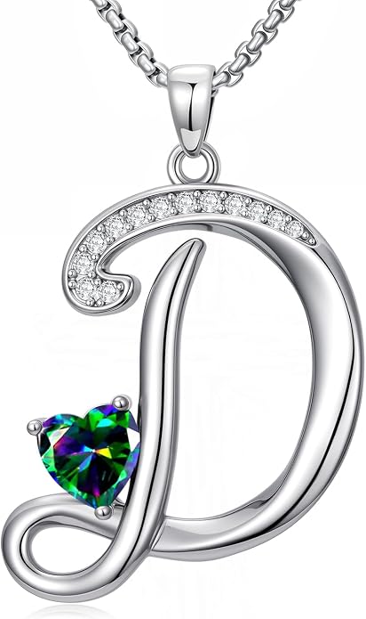 Birthday Gifts for Women Alphabet A to Z Initial Birthstone Pendant Necklaces for Women - 18k White Gold Plated Personalized Name Jewelry Anniversary Graduation Gifts for Wife Her Daughter Girlfriend(with Gift Box)