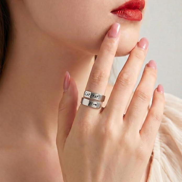 Inspirational Motivational Adjustable Ring Personalized Stainless Steel Spiral Wrap Twist Rings Encouragement Statement Graduation Jewelry Birthday Gifts for Women Teengirls.