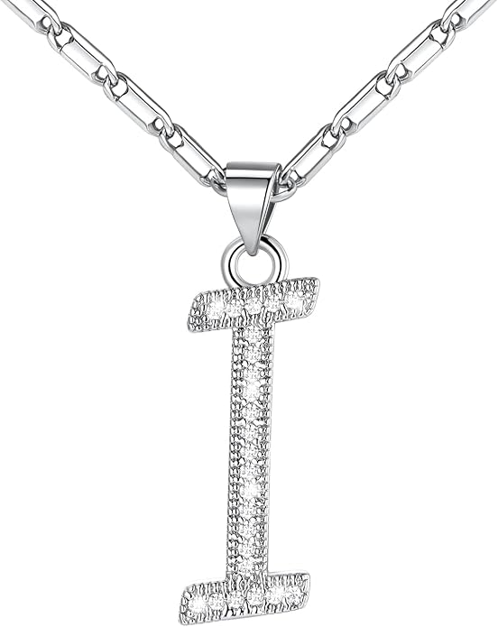 U7 Initial Necklace for Women, Gold/Platinum Plated CZ Crystal Letter A-Z Pendant Necklace, Shiny 20 Inch Name Chain Dainty Personalized Jewelry for Men Mom Wife Friend