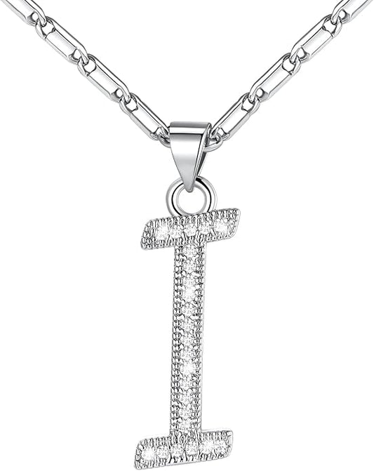 U7 Initial Necklace for Women, Gold/Platinum Plated CZ Crystal Letter A-Z Pendant Necklace, Shiny 20 Inch Name Chain Dainty Personalized Jewelry for Men Mom Wife Friend