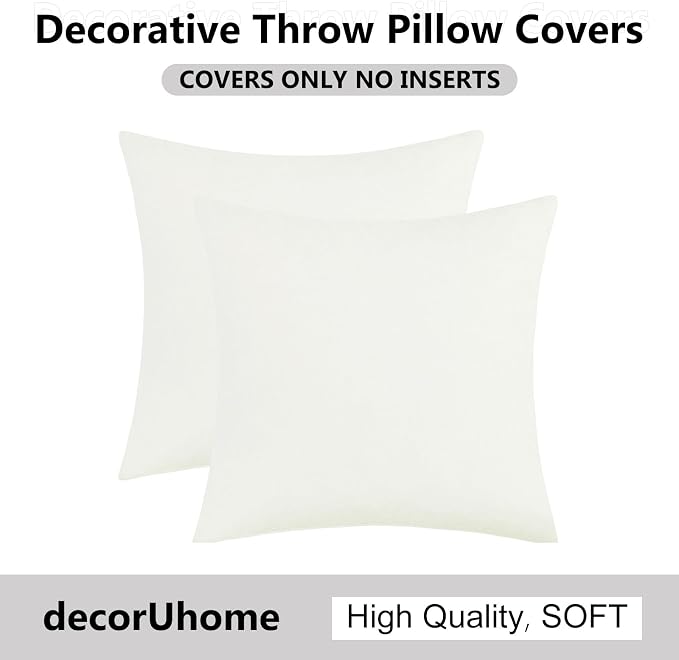 decorUhome Soft Chenille Cream White Throw Pillow Covers 16X16 Set of 2 | Decorative Fall Couch Pillow Covers Solid Dyed Accent Modern Farmhouse Neutral Square Pillow Cases for Sofa