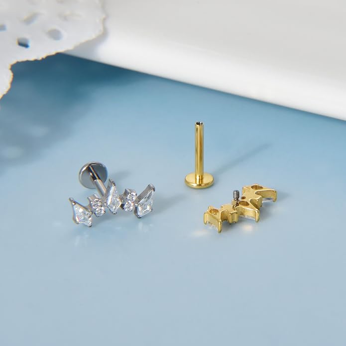 Lantine G23 Titanium Helix Piercing Jewelry Opal 16g Flat Back Stud Earrings Climber Labret Cartilage Tragus Daith Piercing Jewelry
