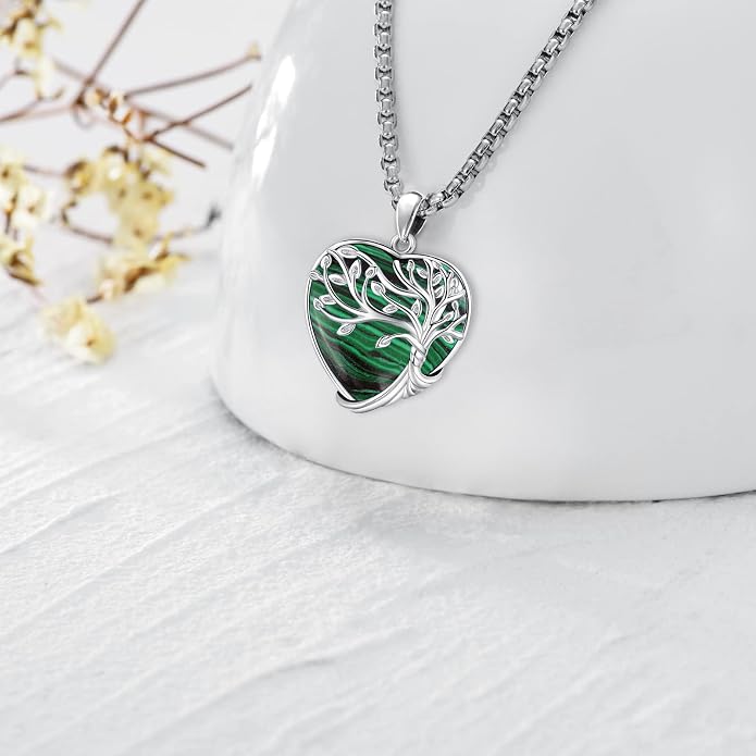 Turquoise/Amethyst/Moonstone/Black Onyx Tree of Life Necklace for Women Hummingbird Necklaces White Gold Plated Copper Jewelry