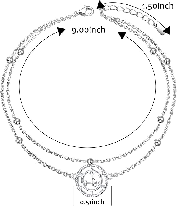Ladytree S925 Sterling Silver Boho Beach Double Layer Anklets Bracelet for Women Adjustable 9 to 11 inches