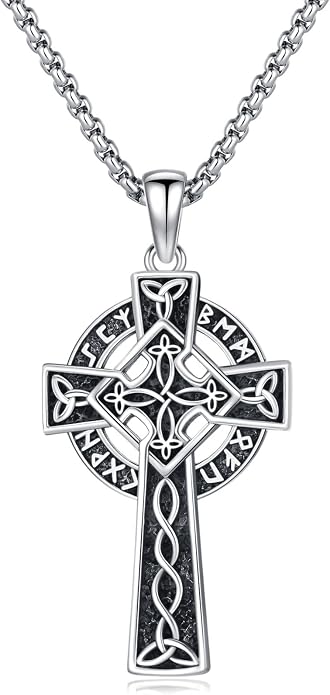 KXJ S925 Sterling Silver Black Cross/Best Dad/Baseball Bat/Silver Cross/Ankh Cross/Crucifix with 22+2 Inches Stainless Steel Rolo Chain Cross Necklace for Men Women Christian Religious Jewelry Gifts
