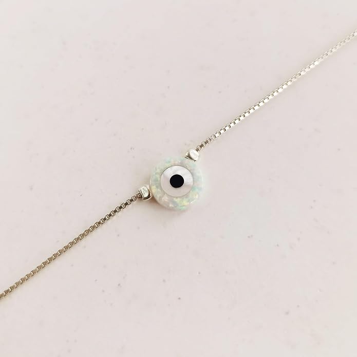 Minimalist Evil Eye Charm Bracelet – Handmade Delicate Good Luck Jewelry for Women – Adjustable 6.5” + 1” Extender
