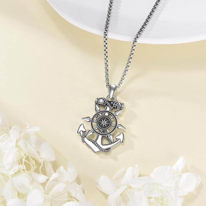 Anchor/Thors Hammer/Arrowhead/Wolf/Raven Necklace for Men 925 Sterling Sliver Jewelry Graduation Gifts for Men Women