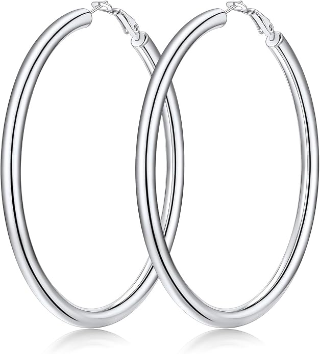 FaithHeart Chunky Hoop Earrings for Women, Silver/Black/14K Gold Plated Stainless Steel Earrings 5mm Thick Hollow Tube Hoops Hypoallergenic Lightweight Earring 20/30/40/50/60/70/80mm