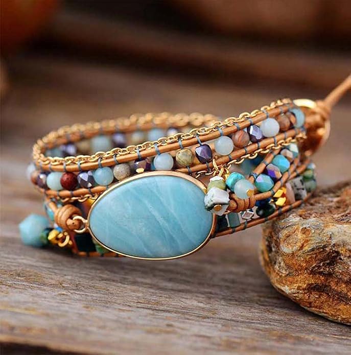 Women Wrap Bracelet Boho Natural Jasper Crystal Stone Beads Strand Bracelets