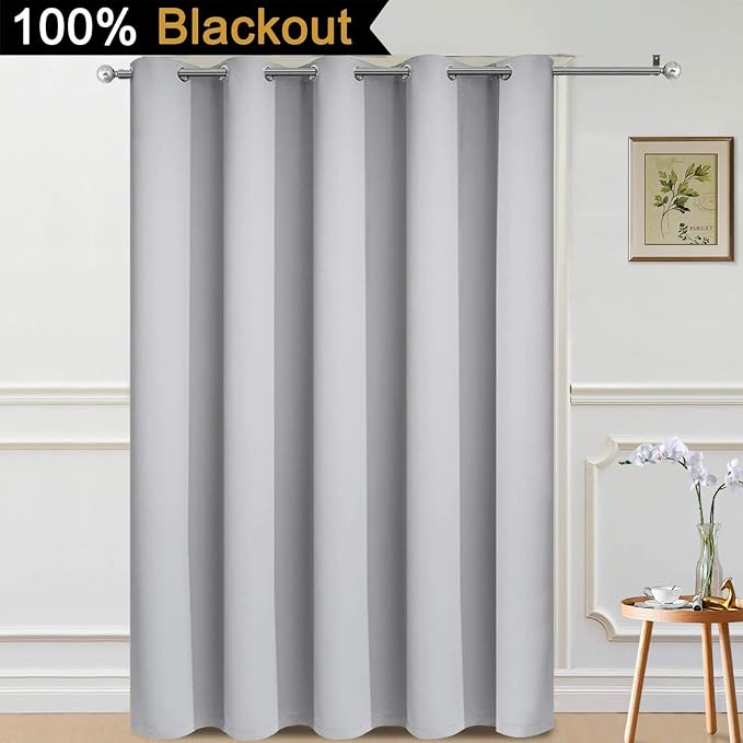 Yakamok Light Grey Blackout Patio Door Curtain Panels W70 x L84, 1 Panel | Noise Reducing Barrier Panel for Sliding Glass Door, 2 Thick Layers Heat Full Light Blocking Patio Door Drapery