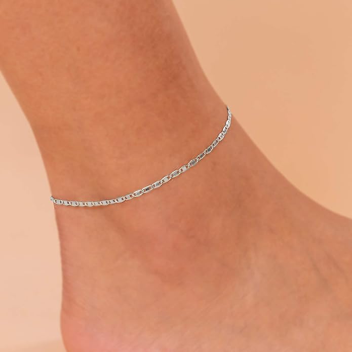 PAVOI 14K Gold Plated Chain Anklets for Women - Minimalist Link Chain Ankle Bracelet - Dainty Gold Anklets for Women - Trendy Summer Beach Jewelry Gifts - Snake, Figaro, Mariner, Paperclip, Beaded