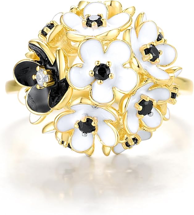 Santuzza 925 Sterling Silver Enamel Flower Ring for Women