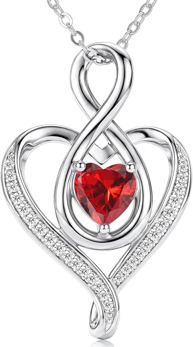 Birthstone Necklace for Women Heart Necklace S925 Sterling Silver Infinity Love Birthday Gifts for Mom Women Wife Girlfriend