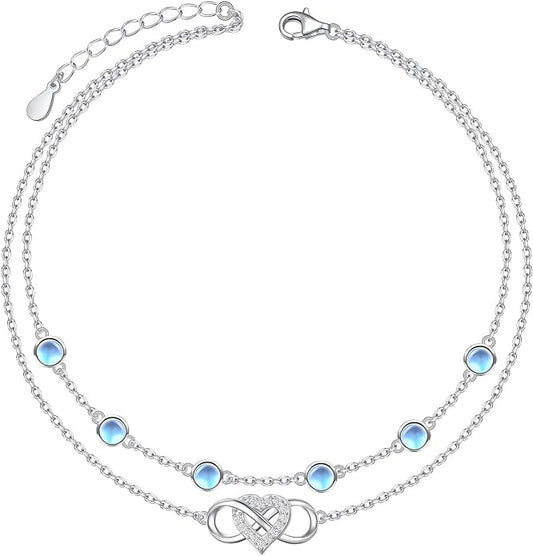S925 Sterling Silver Ankle Bracelets Butterfly/Evil Eye/Anchor/infinity/Beach Anklet for Women Opal Moonstone Foot Chain Beach Jewelry