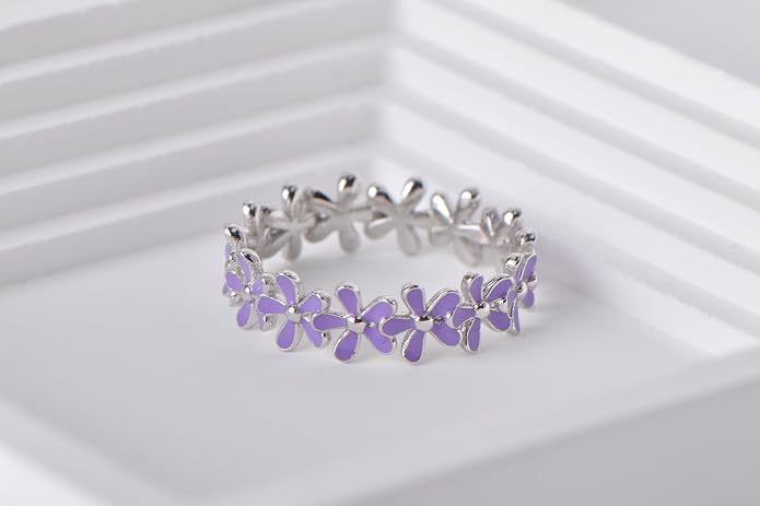 925 Sterling Silver Dainty Daisy Butterfly Paw Heart Eternity Rings Blue Flower Finger Rings for Women Stacking Promise Rings Gift Jewelry