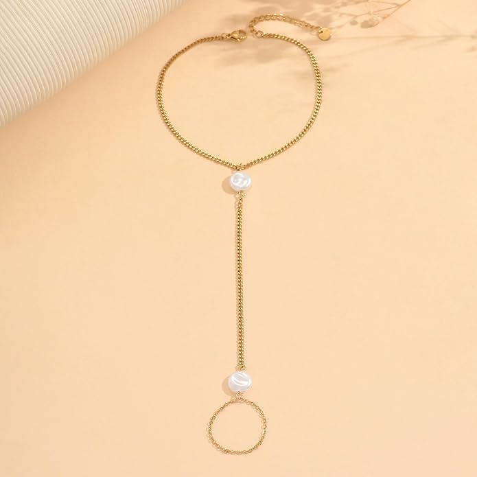 Ankle Bracelets for Women 18K Gold Plated Dainty Pearl Cross CZ Anklets Daisy Moon Star Gold Bead Satellite Cuban Link Chain Waterproof Summer Beach Foot Jewelry