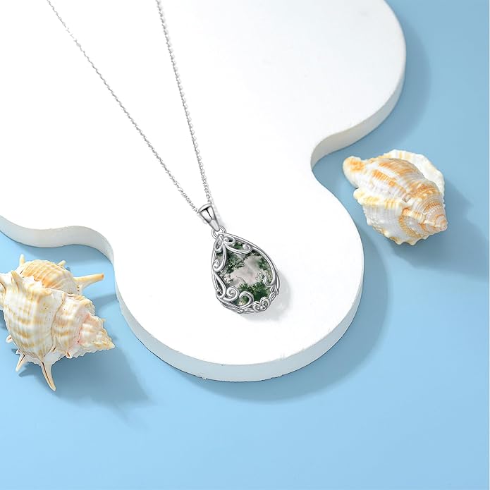 HPQQ Teardrop Necklace 925 Sterling Silver Filigree Gemstone Pendant Necklace Fine Jewelry Birthday Mother's Day Gifts for Women Her Mom