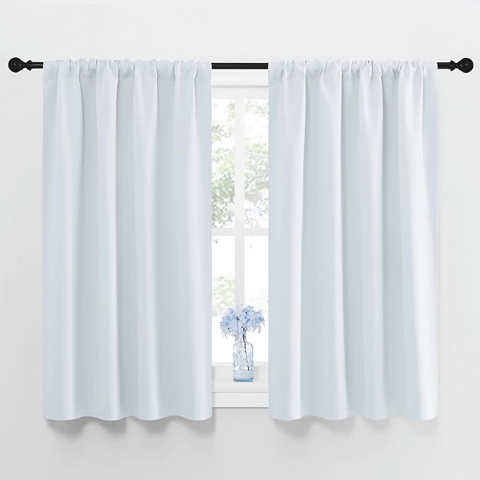 NICETOWN Greyish White Window Curtain Panels - Thermal Insulated Rod Pocket Room Darkening Curtain Sets for Bedroom (Platinum - Greyish White, 2 Panels, 42 in x 45 in (W x L))