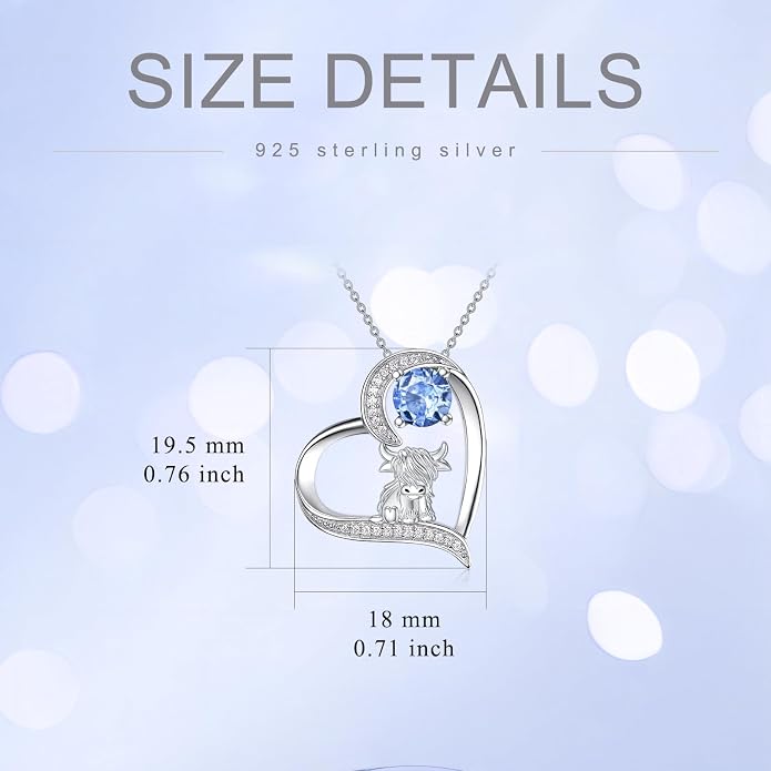 Highland Cow Gifts for Women 925 Sterling Silver Highland Cow Birthstone Necklace Fluffy Cow Jewelry Gifts Birthday Christmas