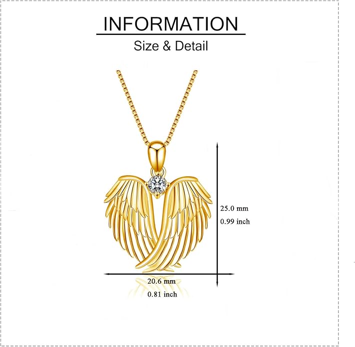 YFN Angel Wings Necklace 925 Sterling Silver Guardian Angel Wings Pendant Necklace Birthstone Necklace for Women Girls Christmas Jewelry Gifts