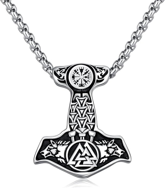 Thors Hammer Necklace for Men Women 925 Sterling Silver Viking Mjolnir Necklace with Stainless Steel Chain Thor's Hammer Necklace Thor Hammer Necklace