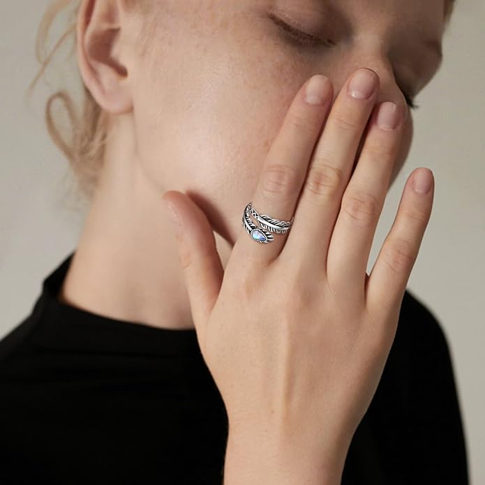 Vito 925 Sterling Silver Adjustable Open Spoon Ring for Women Men, Lotus Sunflower Snake Spoon Band Rings Feather Hug Witches Knot Inspirational Jewelry Gift for Wife