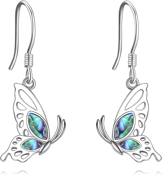 VONALA Abalone Shell Filigree Earrings 925 Sterling Silver Half Butterfly/Dragonfly Teardrop/Long/Vintage Abalone Shell Drop Dangling Earrings Bohemian Jewelry Gifts for Women