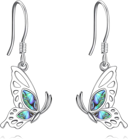 VONALA Abalone Shell Filigree Earrings 925 Sterling Silver Half Butterfly/Dragonfly Teardrop/Long/Vintage Abalone Shell Drop Dangling Earrings Bohemian Jewelry Gifts for Women