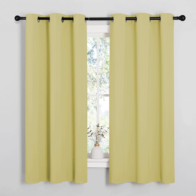 NICETOWN Bedroom Curtain Panels Blackout Draperies, Thermal Insulated Solid Grommet Blackout Curtains/Drapes (Paler Yellow, 1 Pair, 29 by 40-inch)