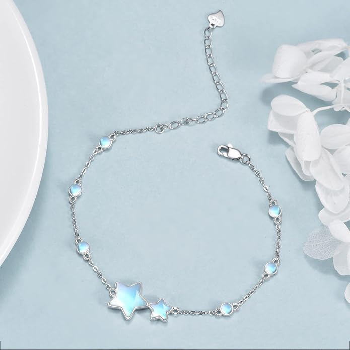 CRMAD Moonstone Moon/Star/Daisy/Turquoise/Rose Flower/Cat/Star/Hecate/Airplane/Pearl/Chakra/Rose Pearl/Butterfly/Wave/Starfish Anklet for Women Sterling Silver Anklet Irish Jewelry