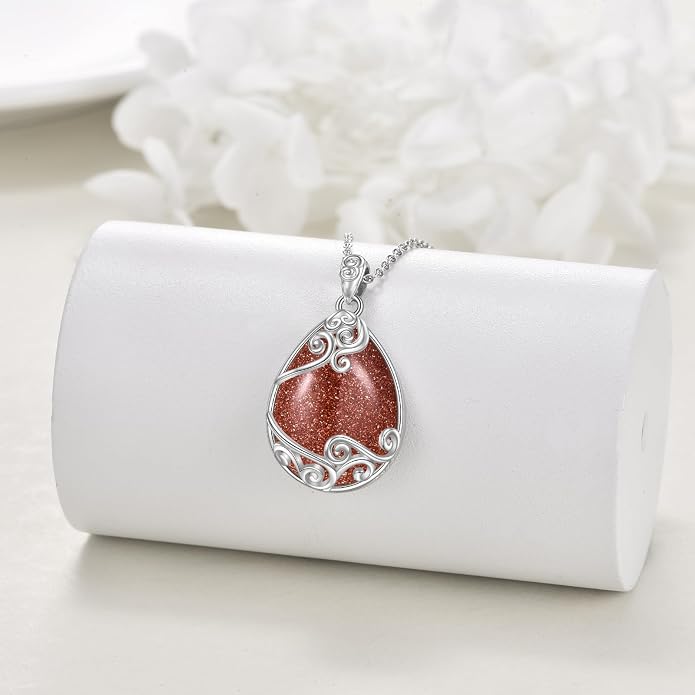 YAFEINI 925 Sterling Silver Moonstone Necklace Filigree Teardrop Pendant Necklace Jewelry for Women Girls
