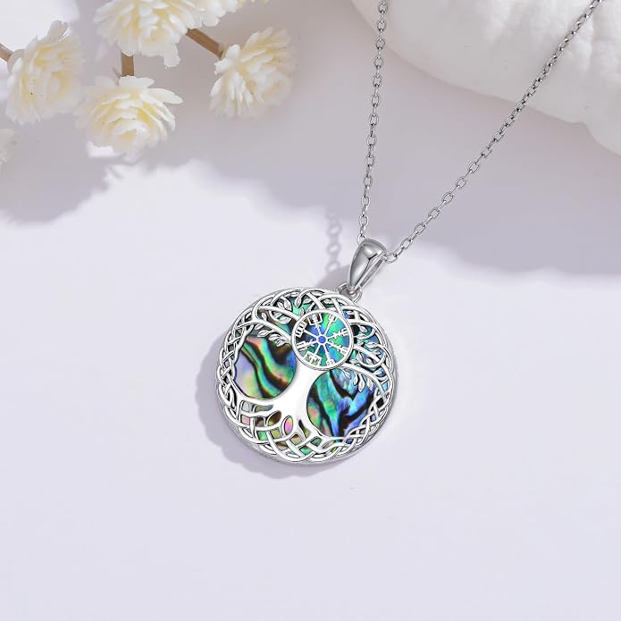 Tree of Life Necklace 925 Sterling Silver Abalone Shell Celtic Knot Tree Pendant Necklace Jewelry Gifts for Women Birthday Christmas
