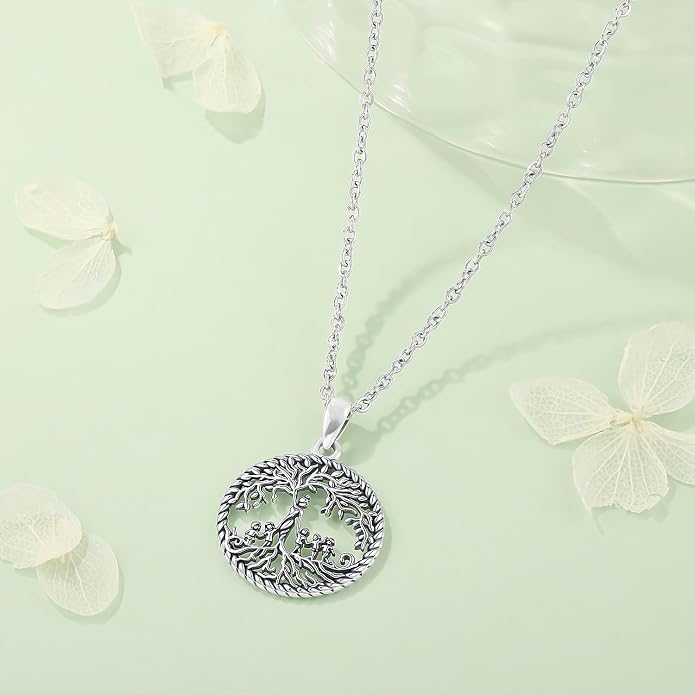 Odinstone Tree of Life Necklace, Sterling Silver Pendant for Women Family Tree Necklaces Jewelry for Mom/Wife/Grandma(With Fine Gift Box)