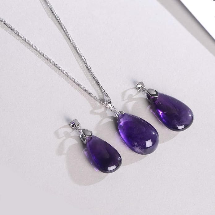 iSTONE 925 Sterling Silver Natural Crytral for Womens Pendant Necklace, Gemstone Birthstone with 17.8" Silver Chain Ladies