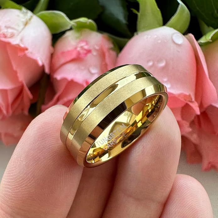 TUTISS 6mm 8mm Silver/Black/Blue/Gunmetal/Gold/Rose Gold Tungsten Rings for Men Women Fashion Engagement Wedding Bands Matte Finish Beveled Edges Comfort Fit