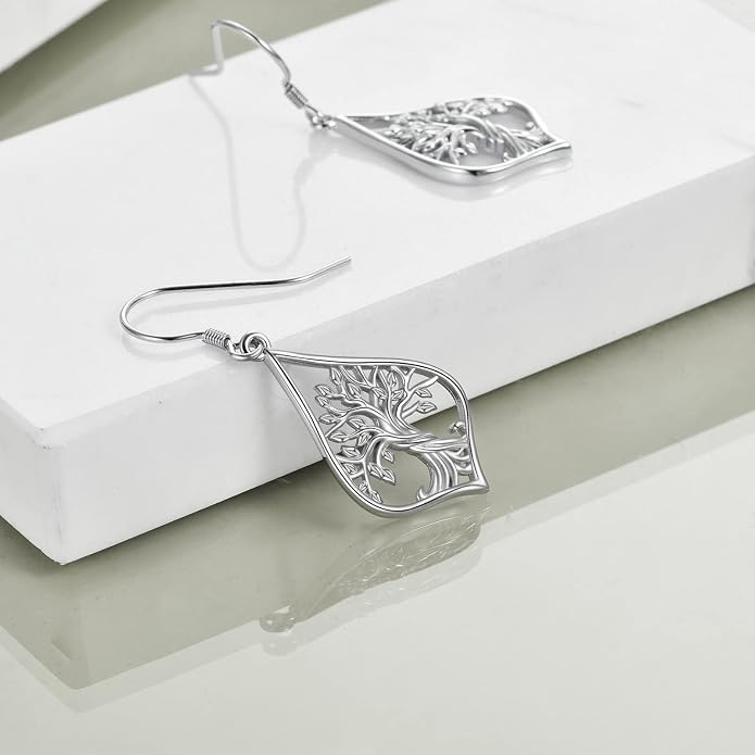 WINNICACA Sterling Silver Dangle Drop Earrings for Women Mom Flower Leverback Earrings Jewelry Christmas Anniversary Birthday Gifts