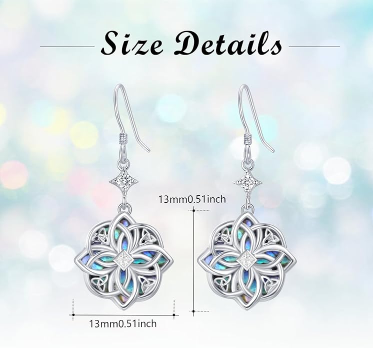 Celtic Knot Earrings 925 Sterling Silver Abalone Drop Dangle Celtic Earrings Gifts for Women