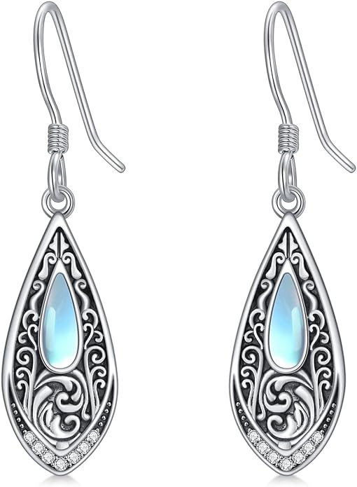 PROESS Moonstone Turquoise Malachite Dangle/Hoop Earrings 925 Sterling Silver Infinity/Wave/Celtic Knot/Clover Filigree Teardrop Earrings Jewelry Presents for Women
