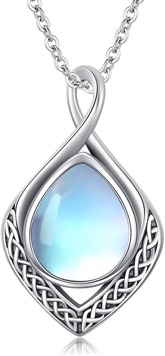 PELOVNY Celtic Knot Necklaces for Women 925 Sterling Silver Gemstone/Birthstone Teardrop Infinity Necklace Irish Celtic Pendant Jewelry Gifts for Mom Daughter Wife