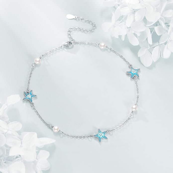 CRMAD Beach Starfish Anklet for Women Sterling Silver Moonstone Beach Anklet Irish Jewelry (starfish)