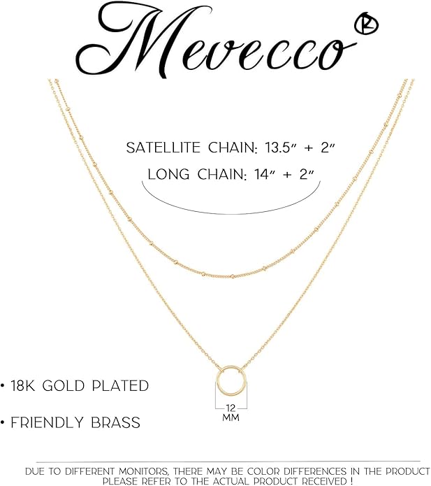 MEVECCO Layered Heart Necklace Pendant Handmade 18k Gold Plated Dainty Gold Choker Arrow Bar Layering Long Necklace for Women