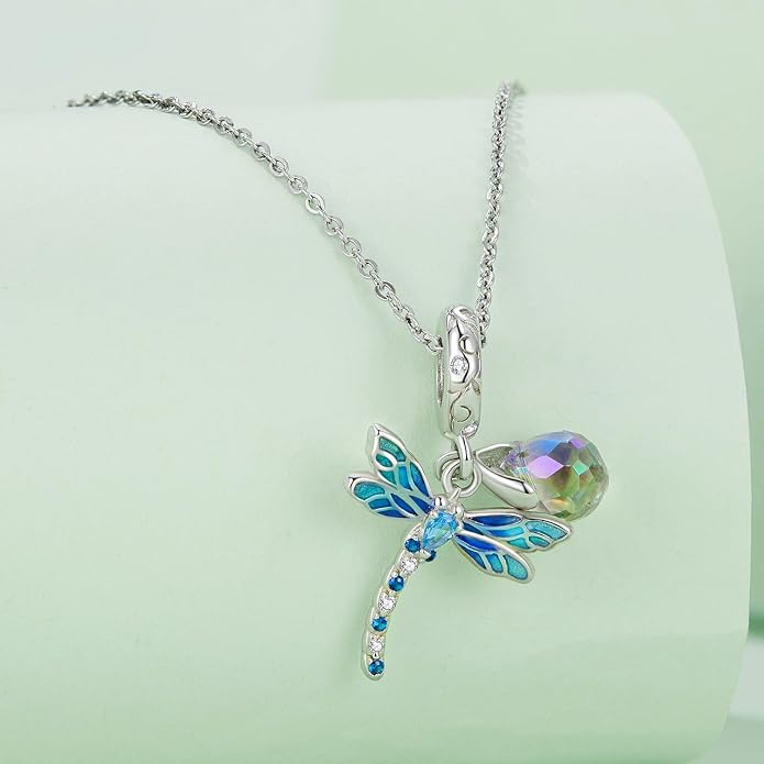 NINGAN 925 Sterling Silver Charm Golden Love Charm Buckle Safety Chain Travel Bead Firefly Dragonfly Pendant, Suitable for Women Bracelet and Necklace as Gift from Mom and Friends