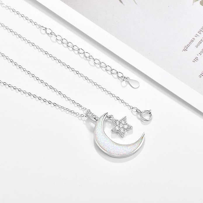 Palpitate Moon Star Necklace Moon Phase Necklace Pendant 925 Sterling Silver Jewelry Christmas Gifts for Women Wife Her Adjustable Chain