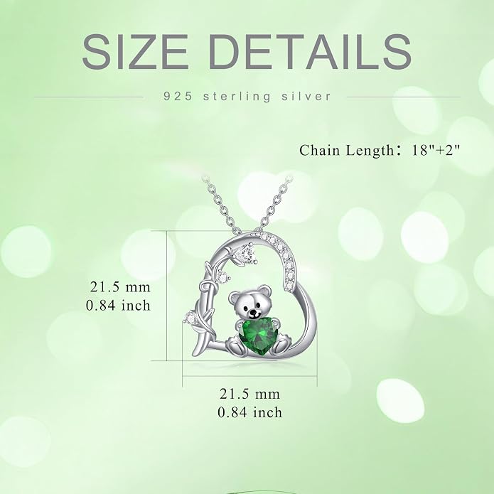PELOVNY Teddy Bear Necklace for Women 925 Sterling Silver Bear/Highland Cow/Fox/Cat/Axolotl Birthstone Necklace Christmas Birthday Jewelry Gifts for Mom Daughter Wife Sister