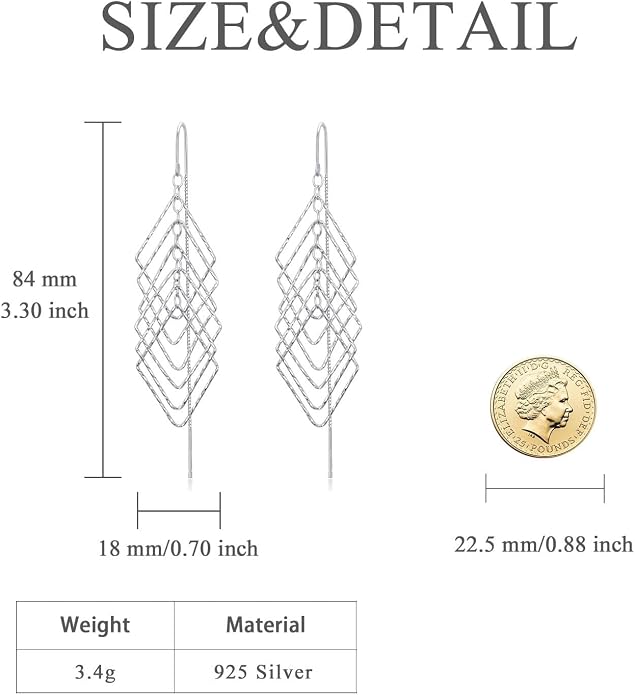 Sterling Silver Threader Earrings Flower Heart Moon Star Tiny Cube Rhombus Sector Beads Dream Catcher Evil Eye Butterfly Leaf Lightning Bolt Tassel Dangle Drop Chain Charm Earrings Jewelry Gifts for Women